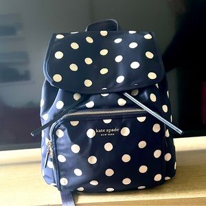 Kate Spade Little Better Sam Nylon Medium Drawstring Backpack Rich Navy Dot